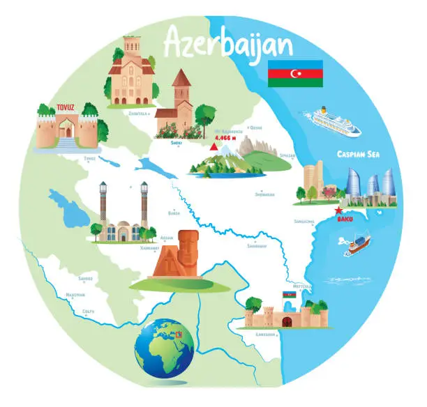 Vector illustration of Azerbaijan Travel Map