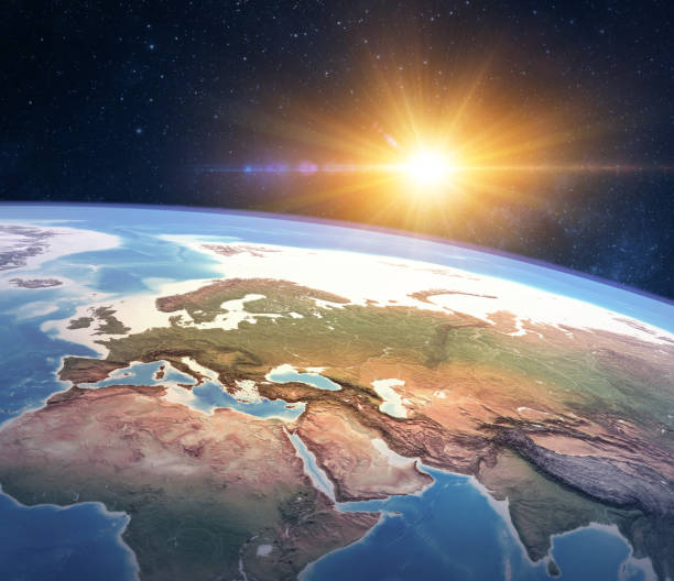 istock Satellite view of Planet Earth under the sun 1434090709