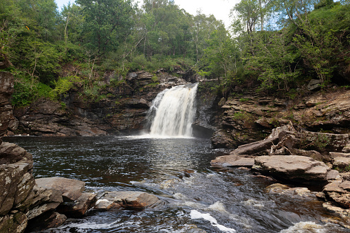 The Falls of Falloch, a famous waterfall, close to Inverarnan in the Loch Lomond and The Trossachs National Park, Scotland, UK.