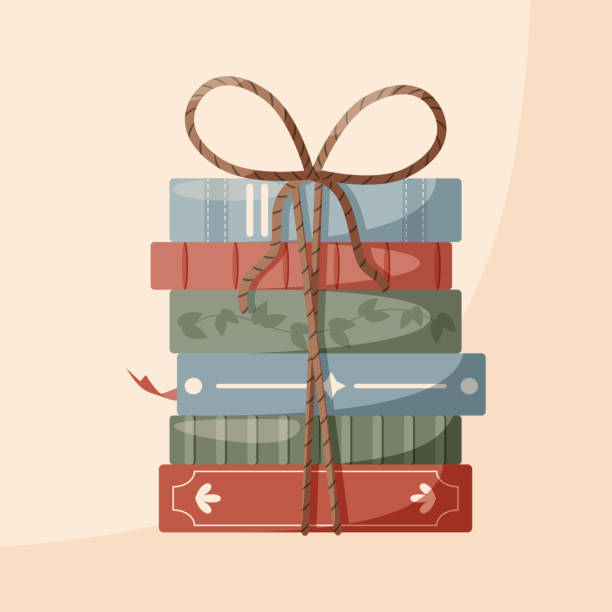 Books stack. Pile of beautiful books cover. Classic books stacked and tied together with a rope. twine. Warm colours. Vector illustration. Books stack. Pile of beautiful books cover. Classic books stacked and tied together with a rope. twine. Warm colours. Vector illustration. bundle illustrations stock illustrations