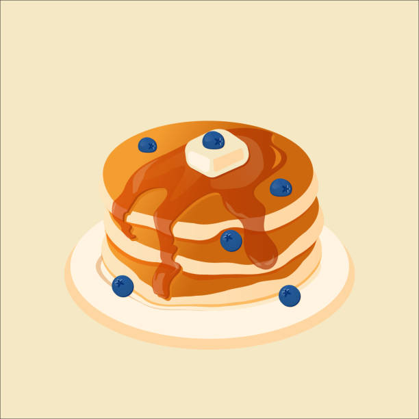 ilustrações, clipart, desenhos animados e ícones de ilustração de uma panqueca - waffle breakfast syrup plate