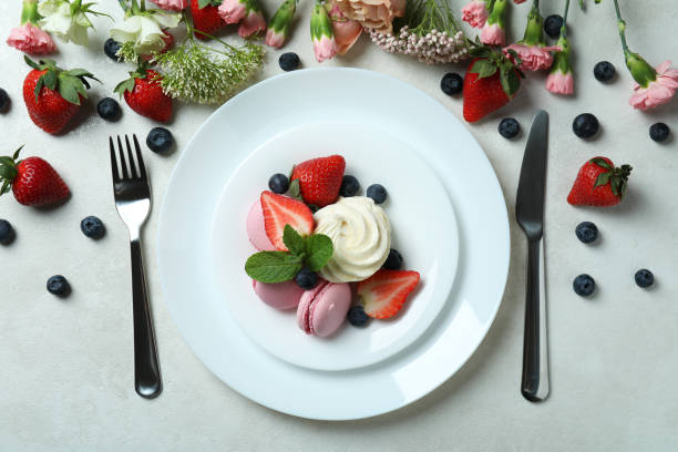 istock Concept of delicious eating on white textured background 1434100583