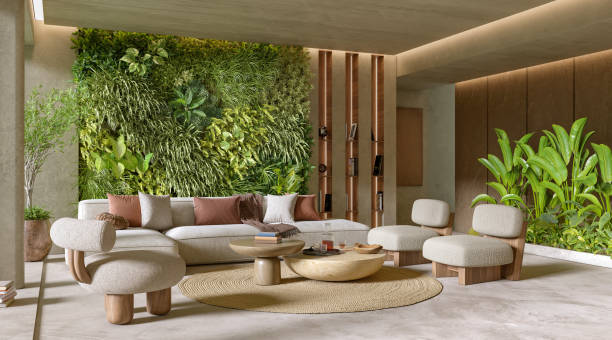 istock Vertical Green Wall in a living room interior, 3d render 1434100867
