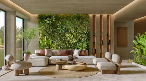 istock Vertical Green Wall in a living room interior, 3d render 1434101471