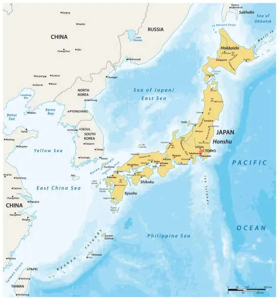Vector illustration of vector map of asian island state japan