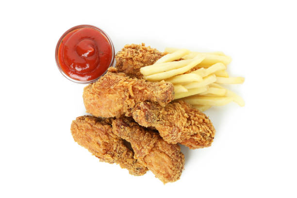 istock Fried chicken and potato isolated on white background 1434107008