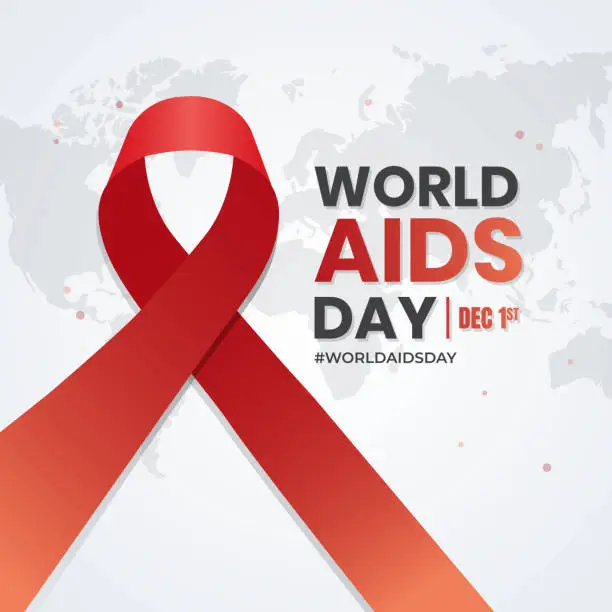 Vector illustration of World Aids Day Desember 01st with red ribbon and maps illustration on isolated background