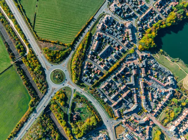 Photo of Aerial view of a UK roundabout