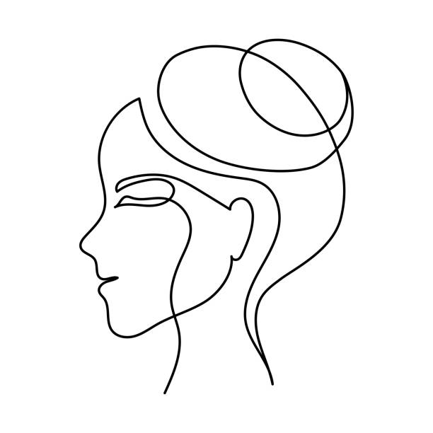 ilustraciones, imágenes clip art, dibujos animados e iconos de stock de el rostro de una mujer hermosa en el estilo del arte lineal - silhouette rope profile beauty