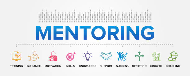 ilustrações de stock, clip art, desenhos animados e ícones de mentoring, mentor, mentorship concept vector icons set infographic background. - coach