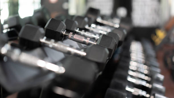 istock Dumbblells on a Rack in a Gym 1434112811