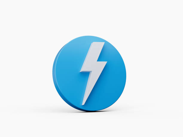 istock Blue thunderbolt icon 3d isometric isolated on white background. Blue Round shape Web Design Graphic. Notification Icon 3d illustration 1434112859