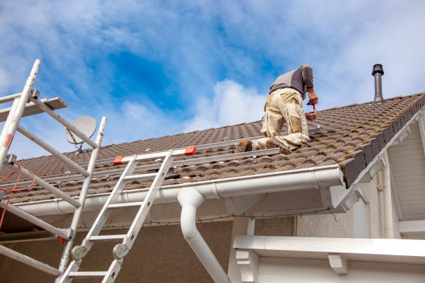 istock Roofer, worker on the roof. Solar Cell Installation. Preparation of Solar panel installation. attaching rails. 1434114332