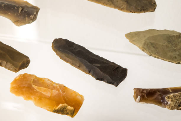 istock Ancient stone knifes. Isolated historical knife blade 1434117440