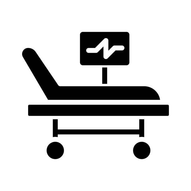 ilustraciones, imágenes clip art, dibujos animados e iconos de stock de cama de cuidados intensivos icono de glifo negro - cpr emergency services urgency emergency sign