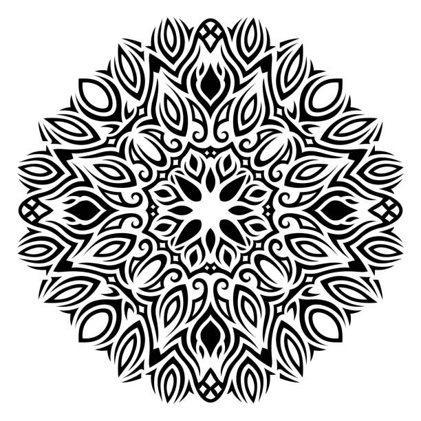 Clip art with black vintage tribal single pattern Beautiful monochrome vector illustration with abstract black vintage tribal single pattern isolated on the white background maori tattoos stock illustrations