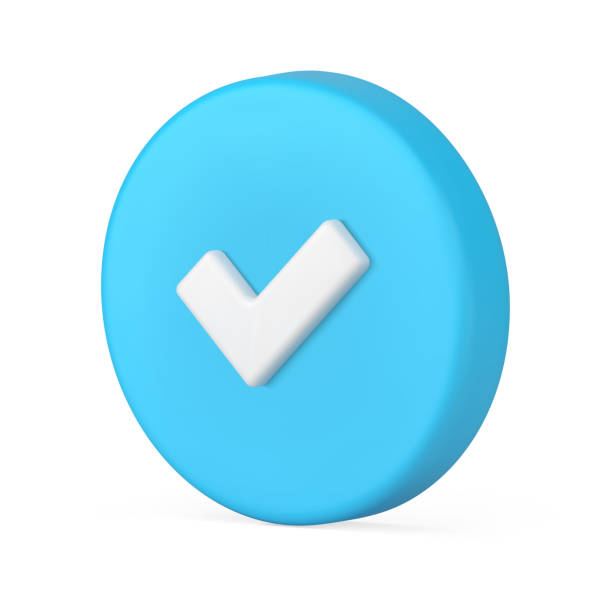 istock Blue circle approved checkmark confirmed deal success button option 3d icon realistic vector 1434119299
