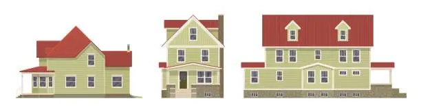 Vector illustration of Light green facade house cartoon set
