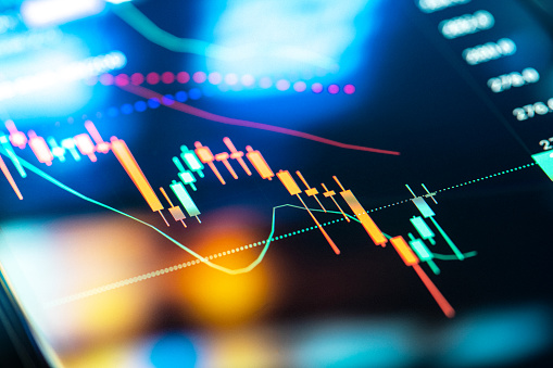 Trading chats analytics on digital display. Financial diagram analytics. Making money concept