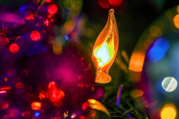 Christmas light shinning on decorated christmas tree..Christmas light shinning on decorated christmas tree.