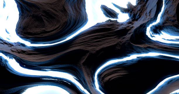 istock 3d rendering. graphic illustration. rock texture with neon glow in the depressions. 1434120923