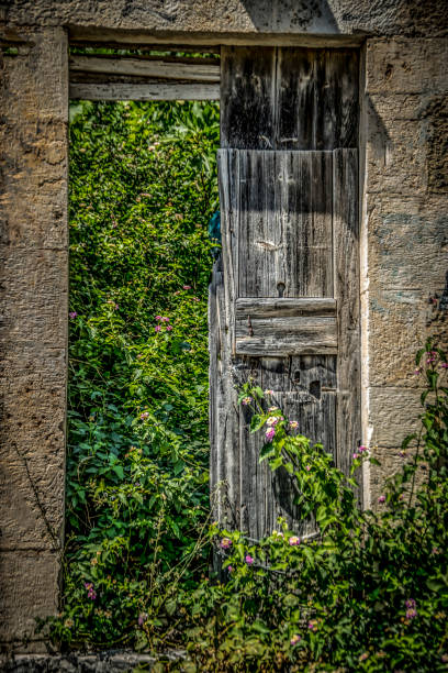 Old door on an abandoned building in Assos, Kefalonia