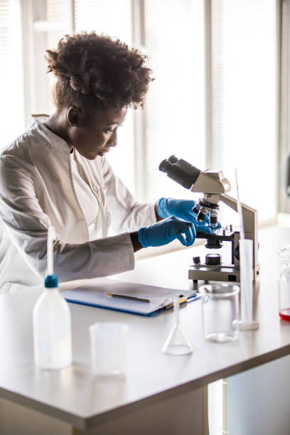 istock Laboratory technician preparing to look at the scientific sample under a microscope 1434124410