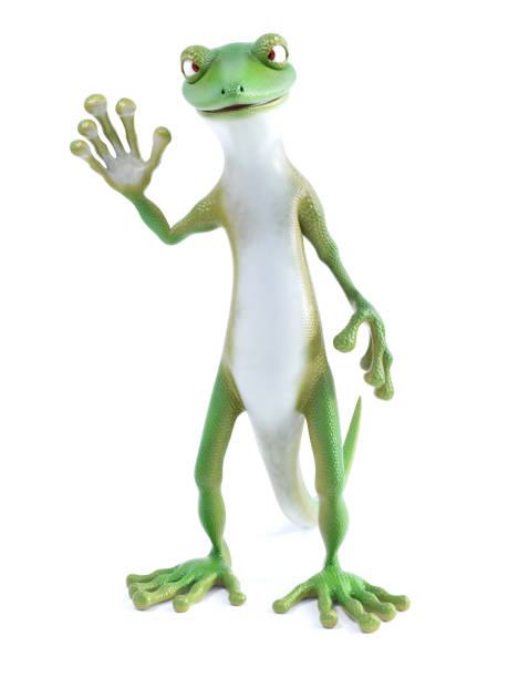istock 3D rendering of a cool gecko waving. 1434125456