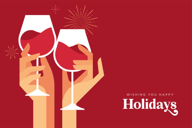 ilustrações de stock, clip art, desenhos animados e ícones de merry christmas and happy new year. - party business toast champagne