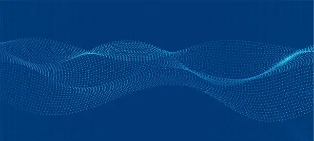 Vector illustration of Abstract Blue Waving Dotted Line Particle Technology Background