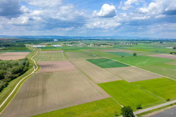 istock Agricultural fields and farm - view from above 1434127227