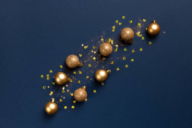 istock Christmas composition with golden balls on blue background 1434129335