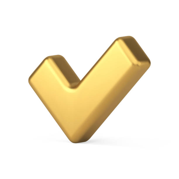 istock Premium metallic golden diagonal checkmark done ok good confirm badge realistic 3d icon vector 1434130482