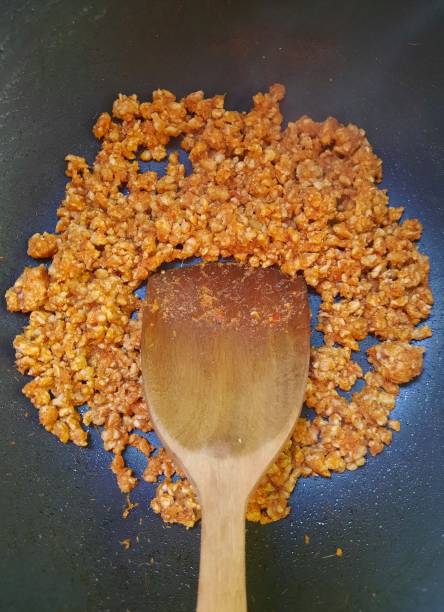 istock Frying Minced pork with Chili paste - Thai food preparation. 1434133119