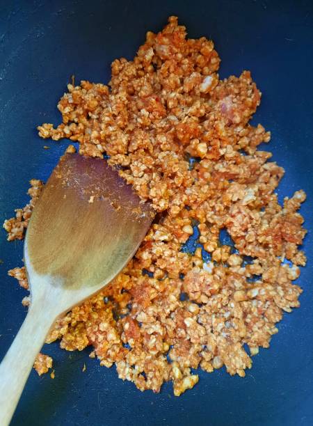 istock Frying Minced pork with Chili paste - Thai food preparation. 1434133120