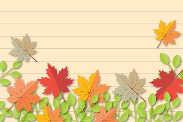 Colorful variegated foliage on pastel wall background. Autumn or fall leaves and thanksgiving day concept. Colorful variegated foliage on pastel wall background. Autumn or fall leaves and thanksgiving day concept. shadow overlay. copy space for the text. illustration paper cut design style. thanksgiving live wallpaper stock illustrations