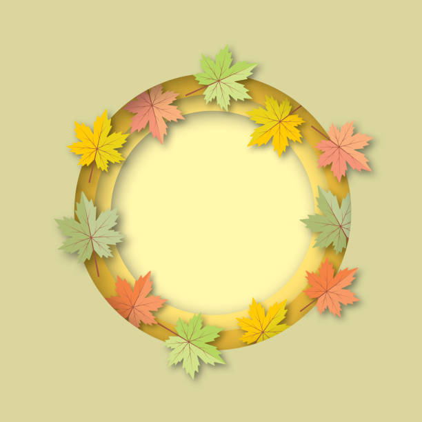 Colorful variegated foliage background with empty circle. Autumn or fall leaves and thanksgiving day concept. Colorful variegated foliage background with empty circle. Autumn or fall leaves and thanksgiving day concept. copy space for the text. illustration paper cut design style. thanksgiving live wallpaper stock illustrations