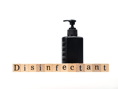 Plastic Bottle Disinfectant with Pump on Whit Background