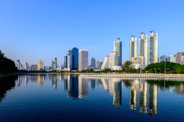 istock Bangkok skyline at Benjakitti Park, Thailand 1434139558