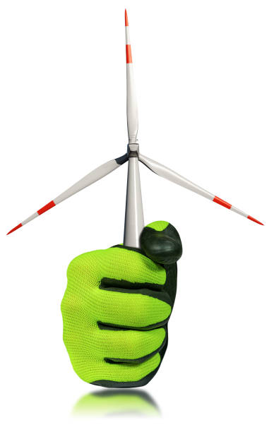 istock Gloved Hand Holding a Wind Turbine Isolated on White Background 1434141303