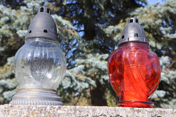istock Red lantern on the tombstone in the public cemetery 1434143698