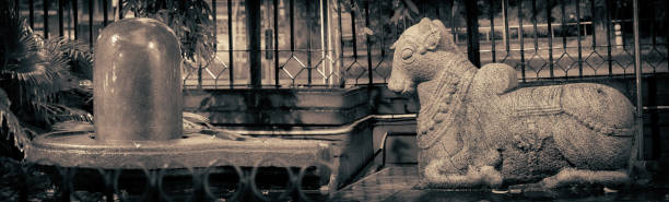 shiv linga and nandi black and white image