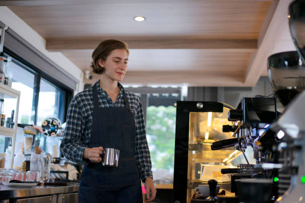 istock Young entrepreneur works at coffee cafe. 1434147829