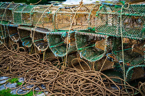 Highlands of Scotland lobster pots traps in UK United Kingdom