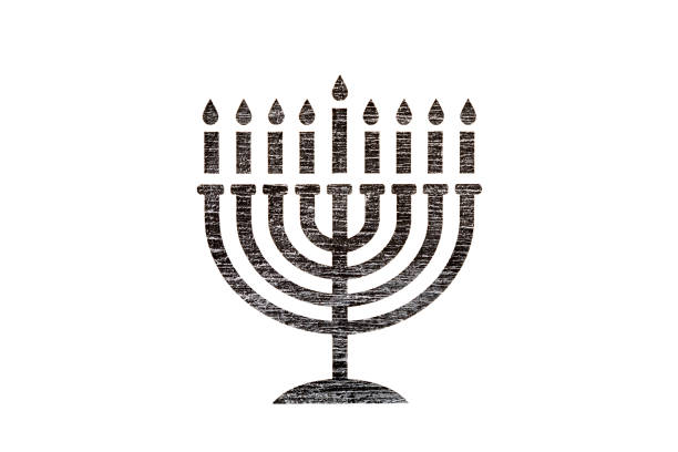 Hanukkah menorah candelabrum with nine lit candles graphic illustration