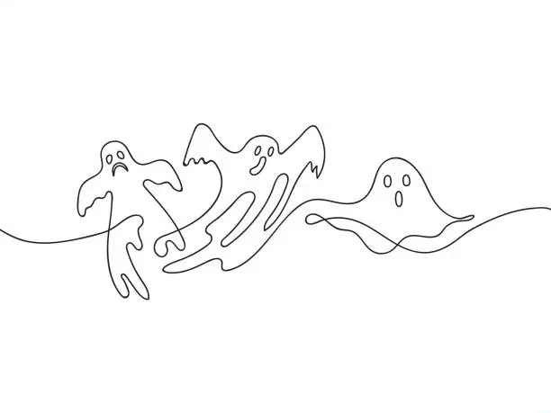 Vector illustration of ghosts line art
