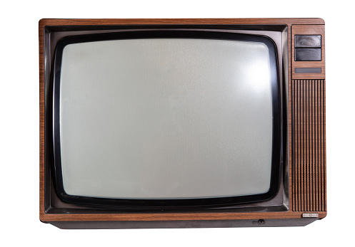 Classic Vintage Retro Style old television with cut out screen,.old television on isolated background.