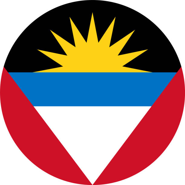 透明な背景に隔離された円の形のアンティグアバーブーダの旗 - flag of antigua and barbuda点のイラスト素材／クリップアート素材／マンガ素材／アイコン素材