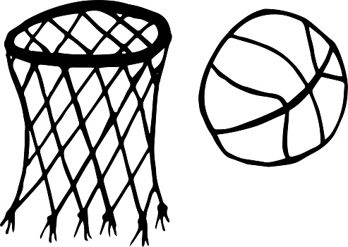 Basketball ball and basket ketch doodle icon, vector illustration.