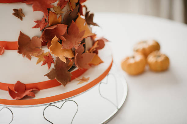istock Autumn Wedding Cake covered in sweet fall coloured leaves 1434154983